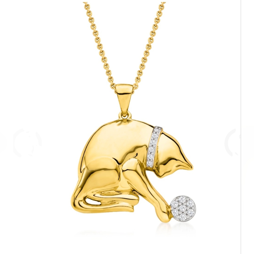 NWOT ROSS+SIMONS Diamond Playful Cat Necklace 18" Chain
